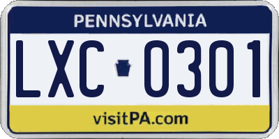 PA license plate LXC0301