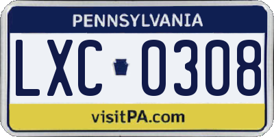 PA license plate LXC0308