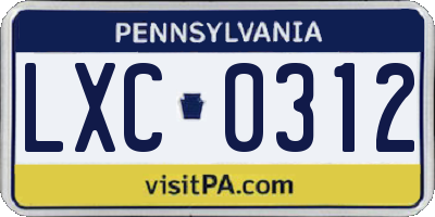 PA license plate LXC0312