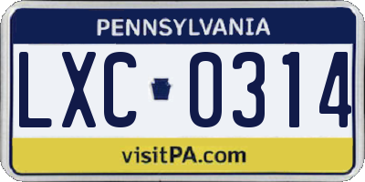 PA license plate LXC0314