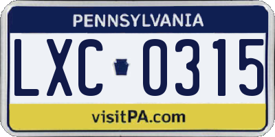 PA license plate LXC0315