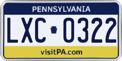 PA license plate LXC0322