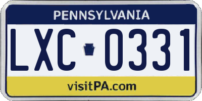 PA license plate LXC0331