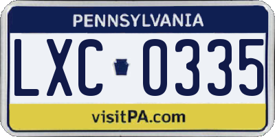 PA license plate LXC0335