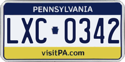 PA license plate LXC0342