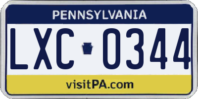PA license plate LXC0344