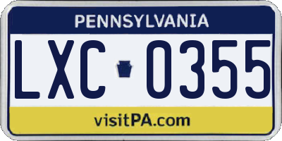 PA license plate LXC0355