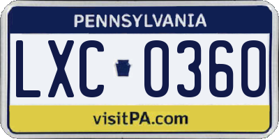 PA license plate LXC0360