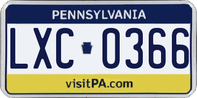 PA license plate LXC0366