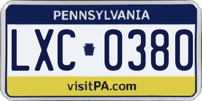 PA license plate LXC0380
