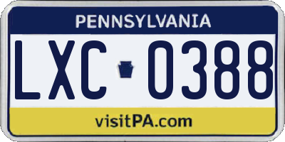 PA license plate LXC0388
