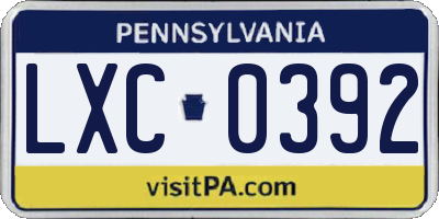 PA license plate LXC0392