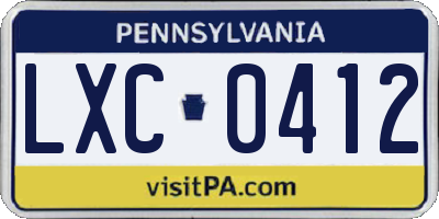 PA license plate LXC0412