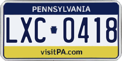 PA license plate LXC0418