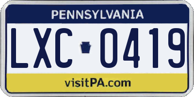 PA license plate LXC0419