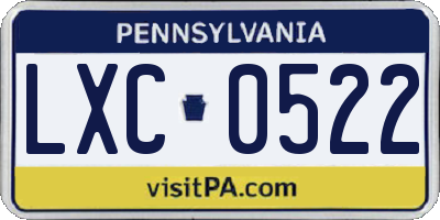 PA license plate LXC0522