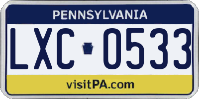 PA license plate LXC0533