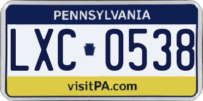 PA license plate LXC0538