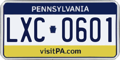 PA license plate LXC0601