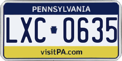 PA license plate LXC0635