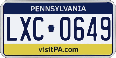 PA license plate LXC0649