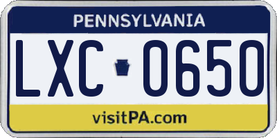 PA license plate LXC0650