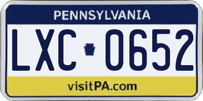 PA license plate LXC0652
