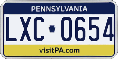 PA license plate LXC0654