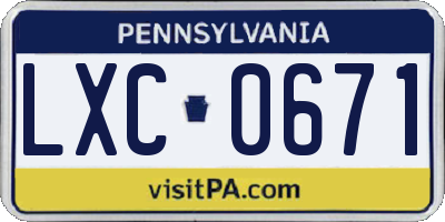PA license plate LXC0671