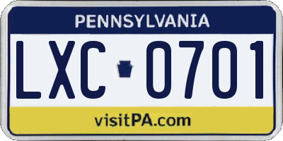 PA license plate LXC0701