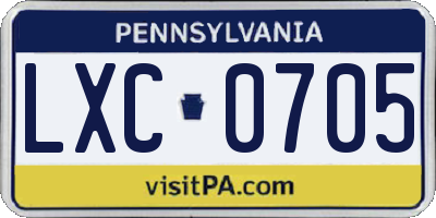 PA license plate LXC0705