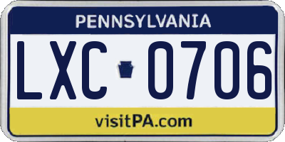 PA license plate LXC0706