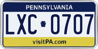 PA license plate LXC0707