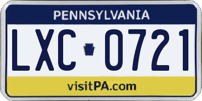 PA license plate LXC0721