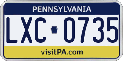 PA license plate LXC0735