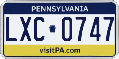 PA license plate LXC0747