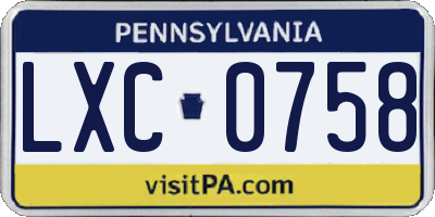 PA license plate LXC0758