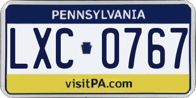 PA license plate LXC0767