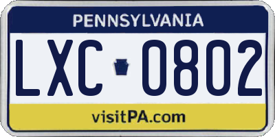 PA license plate LXC0802