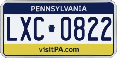 PA license plate LXC0822