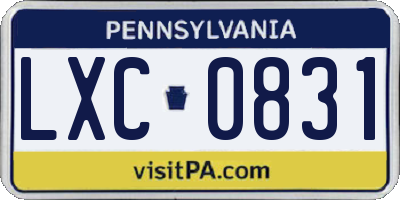 PA license plate LXC0831