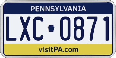 PA license plate LXC0871
