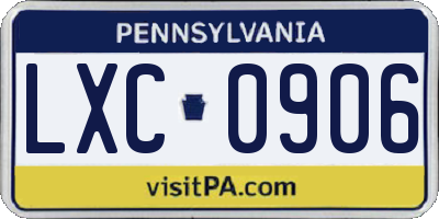 PA license plate LXC0906