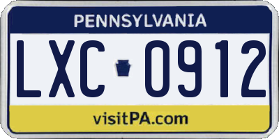 PA license plate LXC0912