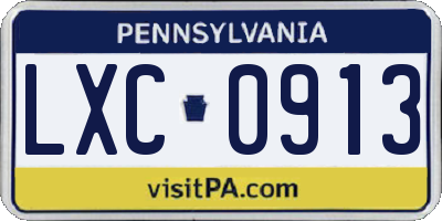 PA license plate LXC0913