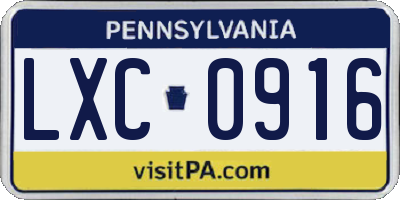 PA license plate LXC0916