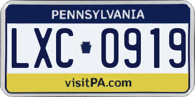 PA license plate LXC0919