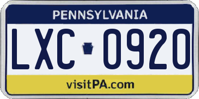 PA license plate LXC0920