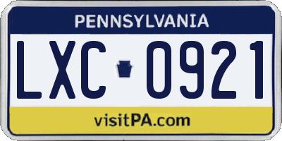 PA license plate LXC0921