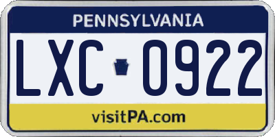 PA license plate LXC0922